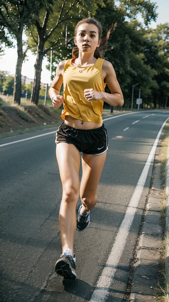 girl running along the road