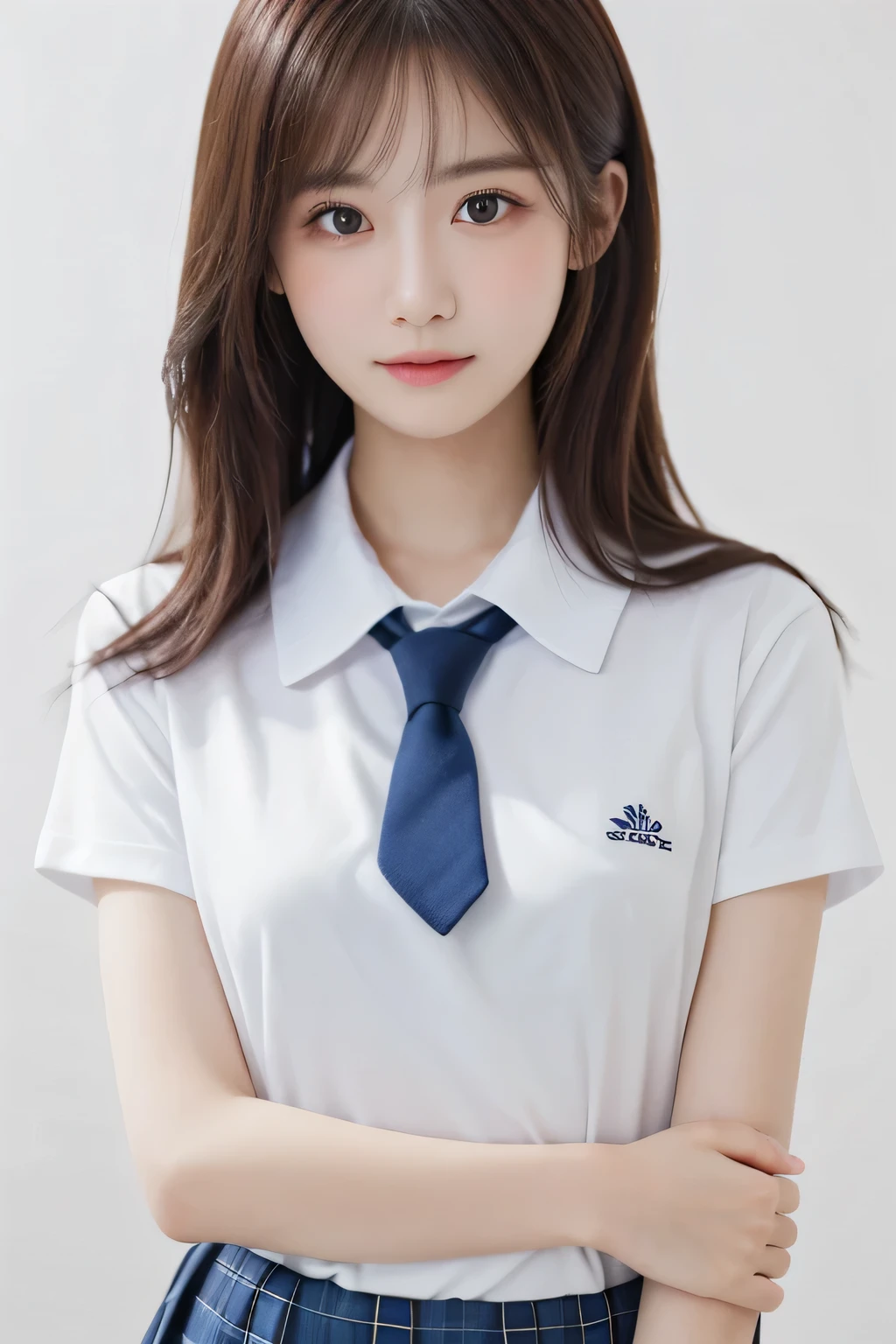 (Beautiful girl hugging:1.3), 17 years old, (Highest quality:1.4), (Very detailed), (Very detailedな顔と目), Short sleeve, (school uniform:1.5),(Spread your hands:1.3), Great face and eyes, iris, Medium Hair, The Beauty of Japan, (Skinny body type:1.3), (Flat Chest:1.3), Smooth, Very detailed CG synthesis 8k wallpaper, High-resolution RAW color photos, Professional photography, Light, BackLight, dream-like, impressive, Written boundary depth, (Face close-up:1.2), (Shoot from the front:1.5), (White background:1.3)