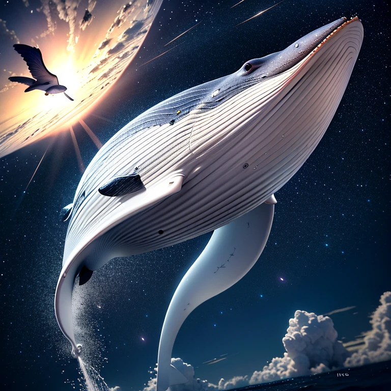 Real, Loyal, Flying Whale, Flying Whale, night, Starry Sky, uhd, retina, masterpiece, ccurate, anatomically correct, textured skin, super detail, high details, high quality, best quality, highres, 4K