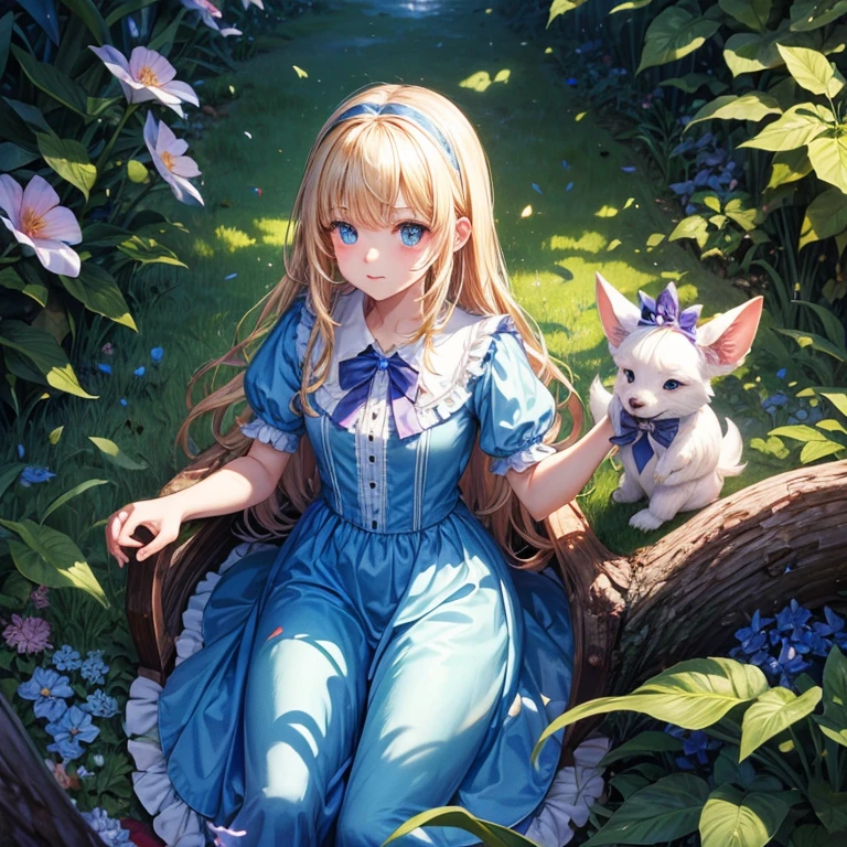 alice in wonderland, Magical creatures around you, masterpiece, detailed