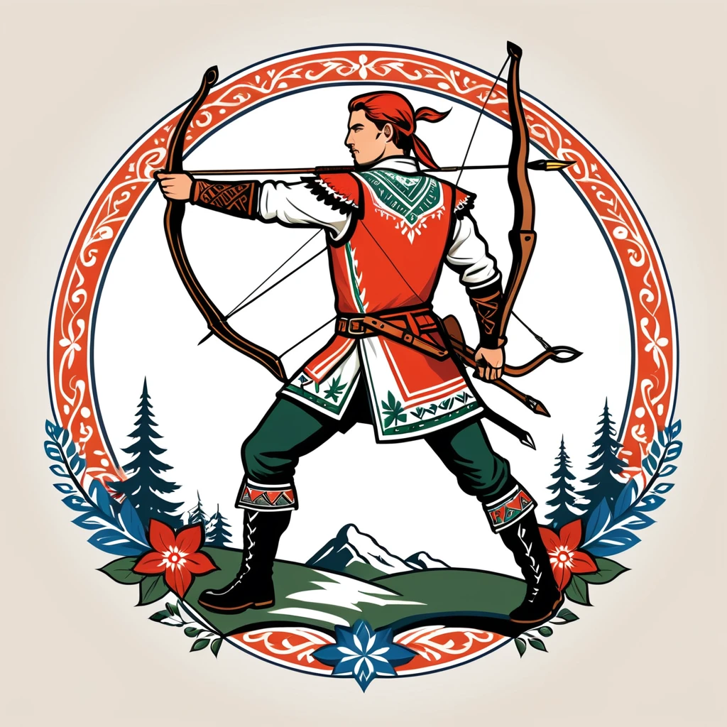 hungarian archer in nordic folk outfit, vector graphics, strong contours
