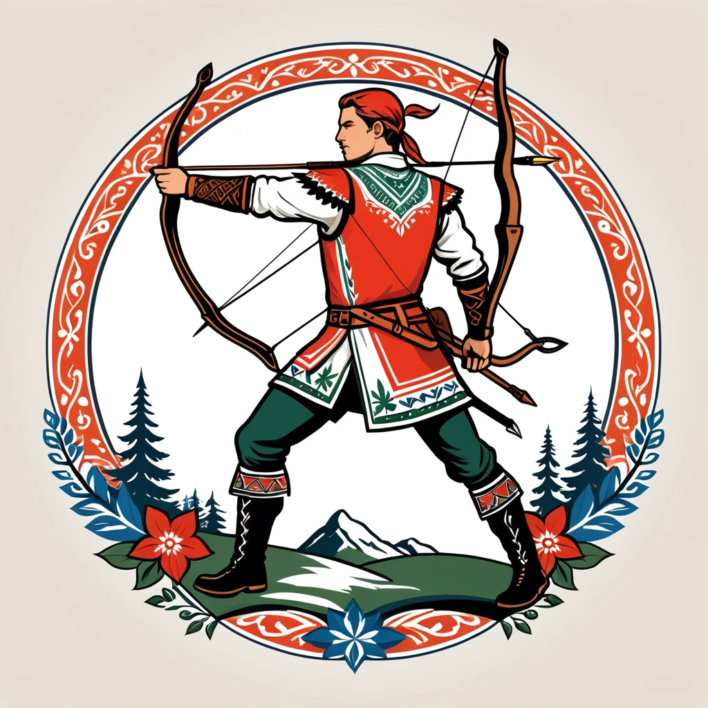 hungarian archer in nordic folk outfit, vector graphics, strong contours
