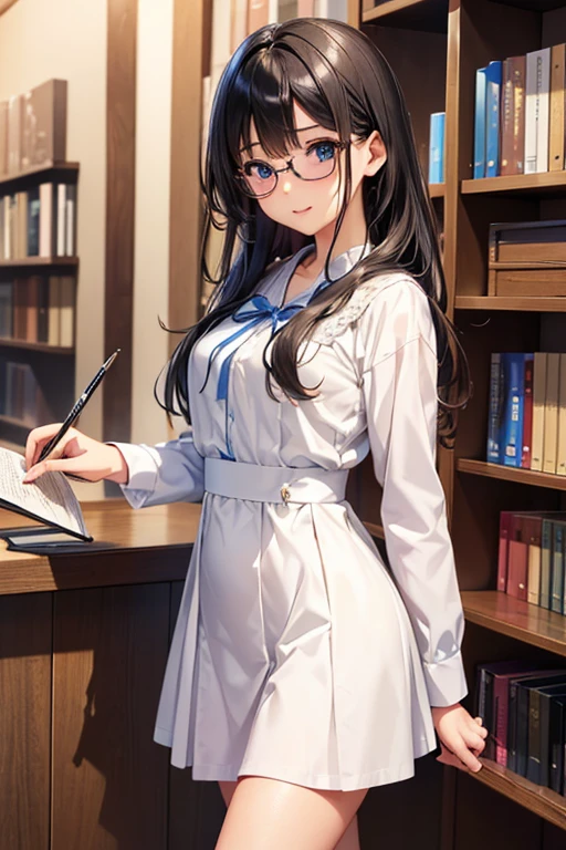 #基本
女of子がphotographofポーズをとっている, ((一人of女of子)), (((Baby Face:1.2)) + ((cute:1.3))),
#女of子がphotographofポーズをとっている, ((一人of女of子)), (((Baby Face)) + ((cute)) + 16 years old),
break
#Clothing Accessories
(紺色of学生ブレザー + 紺色of学生ベスト + white dress shirt + 赤ofネクタイ + 赤と白ofチェックプリーツスカート + 光沢ofある黒パンスト + (Black Frame:1.1)of(Round Glasses:1.1) + Black Loafers)
break
#Features
((Black Hair:1.3)), (Curly hair), (Braid : Long Hair + Thin Hair + Hair blowing in the wind + ボサボサof髪),
(Droopy eyes, blue eyes), (Very small breasts),
break
#background environment
(noon, (学校of図書室, 本棚of側)),
#Facial Expression Pose
((smile), (Searching for a book on the shelf, Standing on tiptoes)),
#composition
((To the camera, 下からofフォーカス, Cowboy Shot)),
break
#体of部位of要素
(Slim figure),
(Detailed Hair, Beautiful Hair, Shiny Hair),
(double eyelid, Long eyelashes),
(細かい目of表現, Beautiful and delicate eyes, Sparkling eyes, 目of反射, Glitter Eyeliner),
(人間of耳),
(Beautiful Nose, Thin Nose),
(光沢ofある唇, Beautiful Lips, Thick lips, 光沢ofある唇, Natural Cheeks),
(Detailed face, 左右対称of顔立ち),
(Detailed skin, キメofある肌, Beautiful Skin, Glowing Skin),
break
#Quality Image Quality Common
(((Highest quality)), ((masterpiece)), ((Very detailed))), ((High resolution)), ((16K,1080P)),
(Anatomically correct), (Realistic), (3DCG),
#Quality image illustration
((comics, anime)), CG illustration,
#Quality image quality realistic
#(photo-Realistic:1.37), (Photorealistic), ((RAWphotograph)), (photograph),