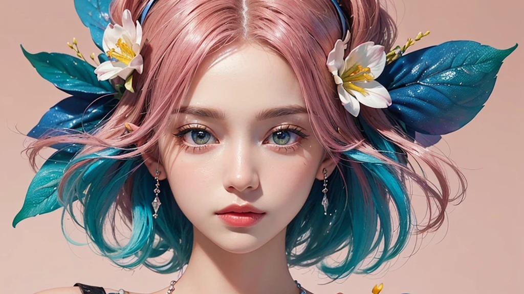 One girl, alone, flower畑, flower, (Official Art, unity 8k wallpaper, Super detailed, beautifully、aesthetic, masterpiece ,Highest quality:1.3), (Dynamic Angle:1.2), (Floating colorful sparkles:1) , elegant, Vibrant colors, Highly detailed face, Detailed eyes, Glowing Skin, Glossy Lips , Pale pink and pale orange background, Pink Hair,