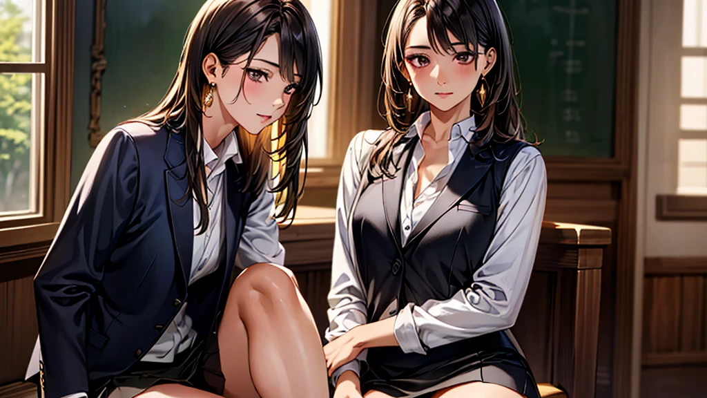 (masterpiece:1.3, Highest quality, Ultra-high resolution, Very detailed), (Realistic, photoRealistic:1.4), Beautiful illustrations, Perfect lighting, Natural light, colorful, Written boundary depth,
Beautiful detailsまでこだわった髪, Beautifully detailed face, Beautiful details, Beautiful clavicle, Beautiful body, Beautiful breasts, Beautiful thighs, Beautiful feet, Beautiful fingers, Bookを持っている,
View Audience, (Face Focus, Upper Body), 1 girl, 日Book語, high school girl, Perfect Face, (Perfect Anatomy, Anatomically correct), Cute and symmetrical face, Baby Face, , Glowing Skin, whole body,女性One person,
(Long Hair:1.4, Straight hair:1.7, Light brown hair,), Long eyelashes, (Center of chest:1.6, Tight ass, Captivating thighs), thin,
(((Long sleeve white shirt, black suit vest:1.4, black skinny mini skirt:1.4, ), My thighs are shiny, Pink perspective, Very sexy, sum, Captivating thighs)), Earrings,
(Beautiful views), office, obstinacy, Roll up the skirt yourself, , Bookを読んでいる,Bookを持っている,Attractive legs,whole body,One person,Sitting,Book,Bookを読んでいる