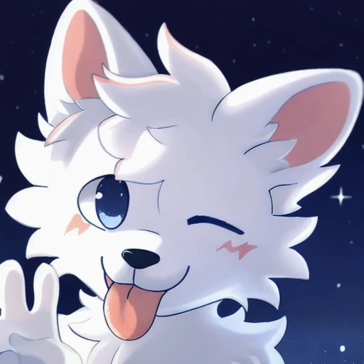 BoyKisserFur, white fur, white body, smiling, fluff
realistic, BoyKisserFur, detailed fur, well shaded, detailed shading, night sky, depth preseption, depth, looking at camera, portrait, sticking tongue out, one eye closed, peace hand gesture, sparkles