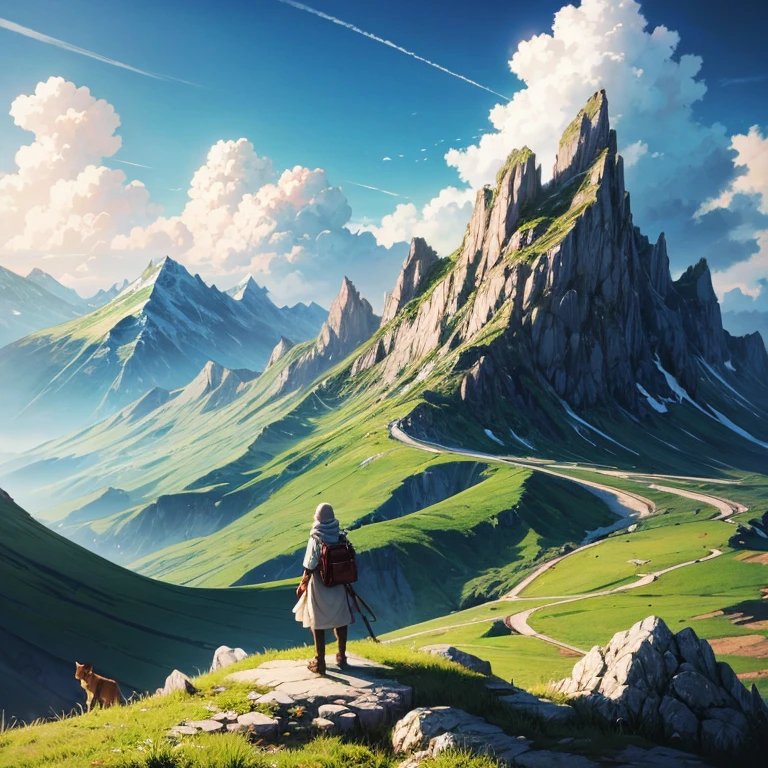 concept art,concept art,Samia, tree, landscape, cloud, outdoor, sky空, sky, Mountain, Grass, nature, MKSK style, best quality, perfect
