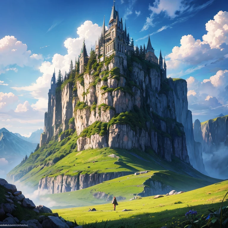 concept art,concept art,Samia, tree, landscape, cloud, outdoor, sky空, sky, Mountain, Grass, nature, MKSK style, best quality, perfect