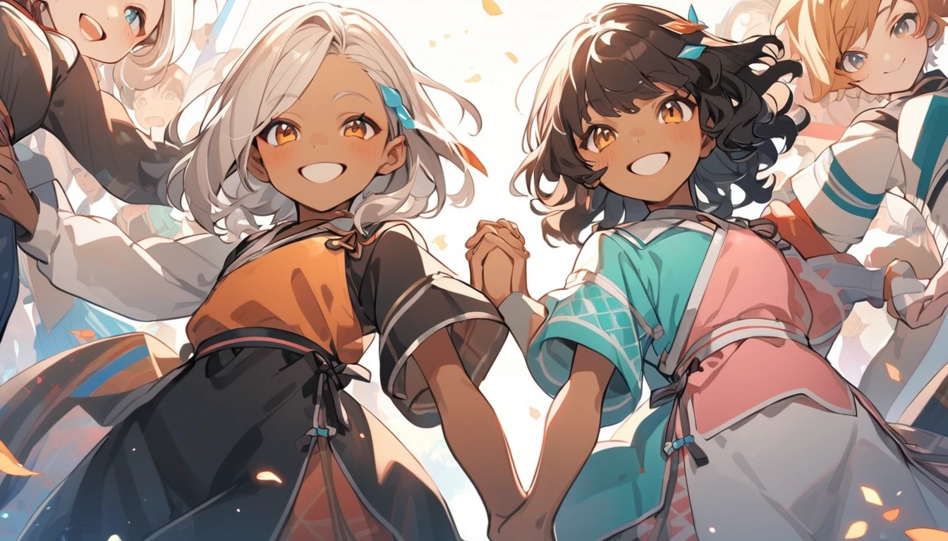 Diverse group, holding hands, different races, ages, genders, abilities, smiling.