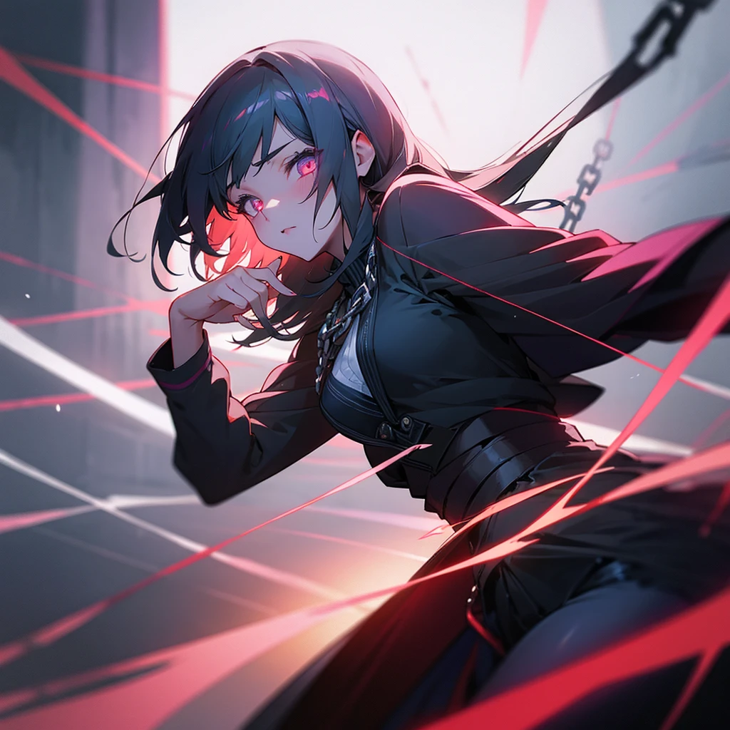 ((best qualityer)),((seductive clothes)), ((4K)), ((anime girl)), ((love)), chains and lights with blur, anime with glowing eyes