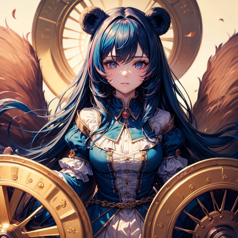 (masterpiece:1.4), (best quality:1.4), Very detailed, Wheels within wheels, Super detailed, (perfect face), illustration,soft light, full_Body, 1 girl, ,  to hair, rich and colorful, Colorful, from_more than ,Bear_Costumes , prison 