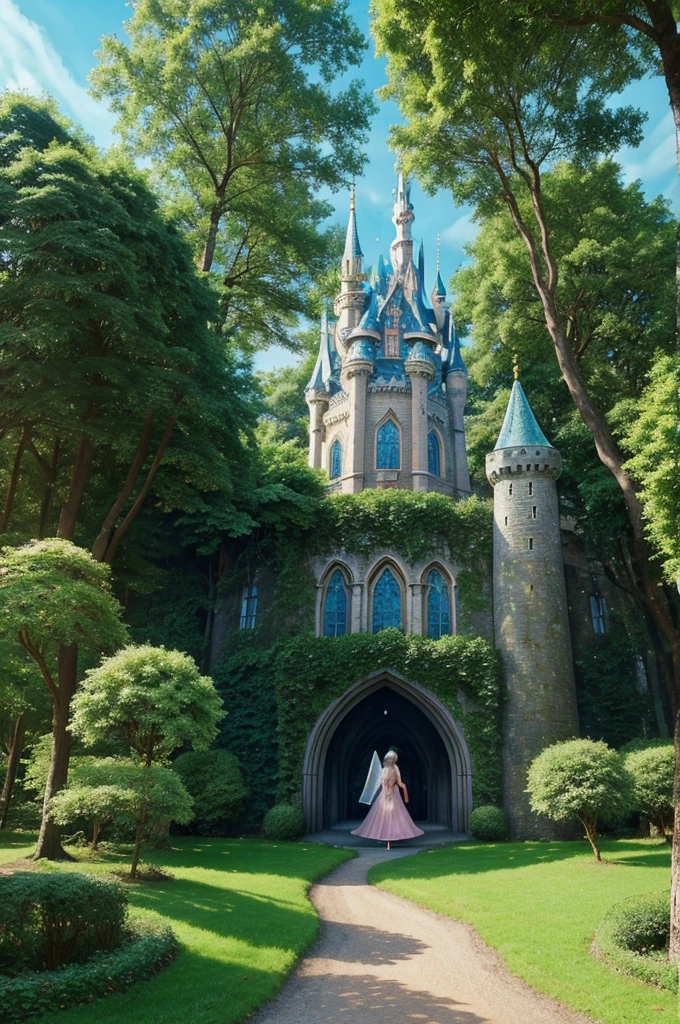 Fairy Tale Kingdom: "Create an anime scene set in a fairy tale kingdom, with castles, enchanted forests, and characters like princes, princesses, and magical creatures."