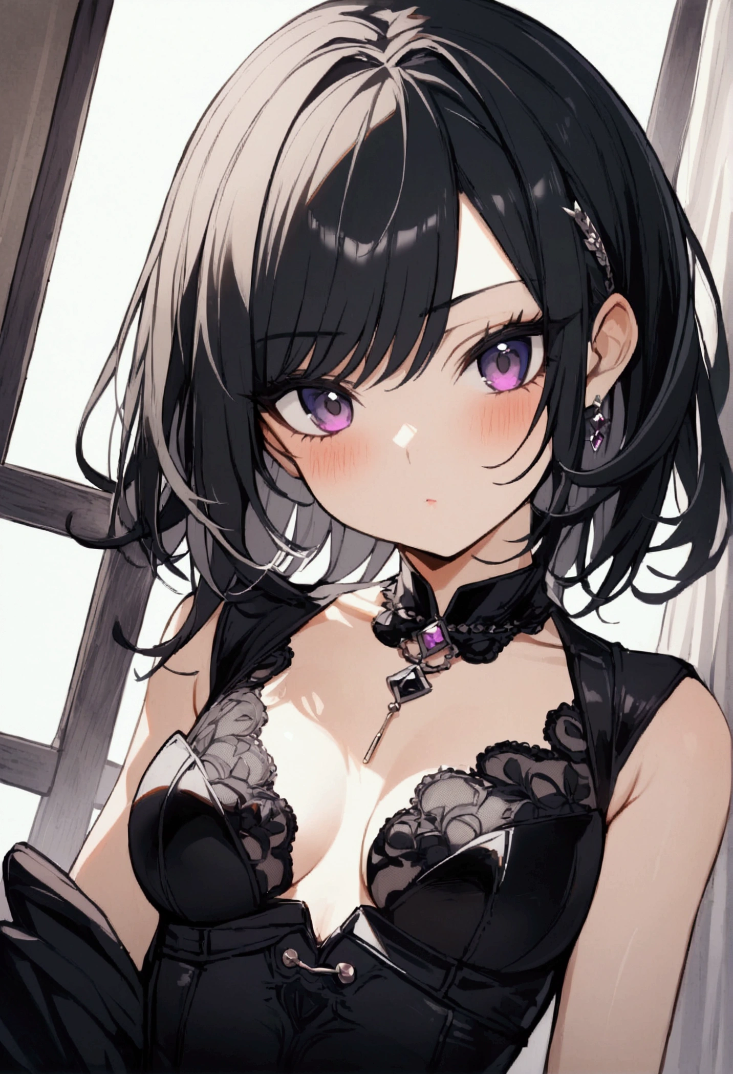 1girl, black hair, bad girl