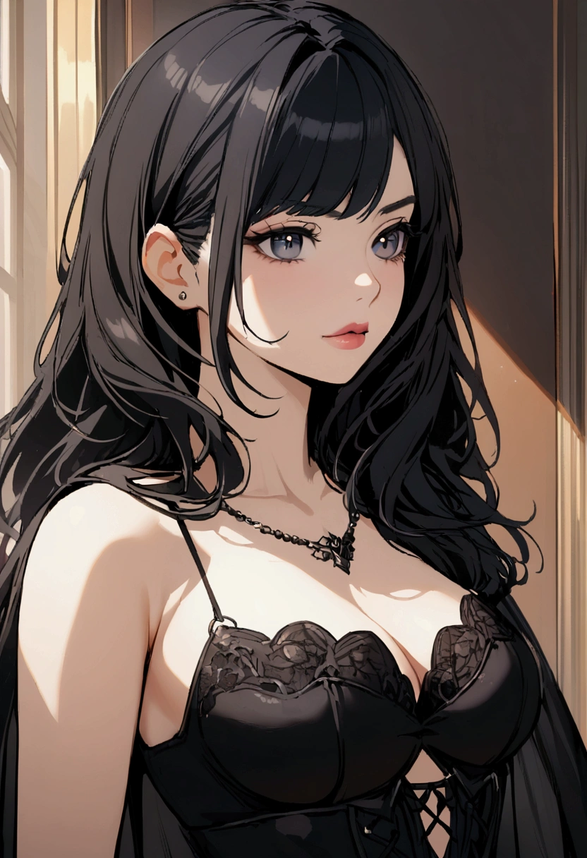 1girl, black hair, bad girl