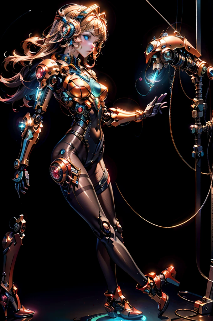 (masterpiece, Highest quality, Highest quality, Official Art, beautifully、beautiful:1.2), (One Girl), (Fractal Art:1.2),Absurd, High resolution, Very detailed, Ultra-precise depiction, Super high-definition description, alone, (Tangled:1.2),  Floating Hair, (skinny, The body is slim: 1.2), Sunburned skin, Glowing Skin, (Abstract:1.2),cbpkv5, pantyhose,Show Viewer, whole body, Cyberpunk Robot, Complex robot, Hello, From mooncryptowow、BDSM、Camel hoof in groin、Camel Toe