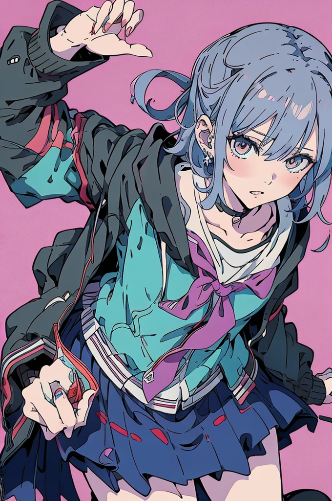 Anime characters wearing princess dresses、Best anime 4K Konachan wallpapers、Female、Major Anime Art、Official Art、Key Point、Anime Style 4K、Detailed key animation art、ssss style。Gridman(2018)、2D Anime Style、Illustration by Shigenori Soejima、Cute art style in anime、Blue and purple、Girl with short white hair、Dancing anime characters
