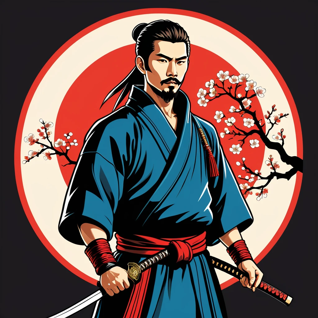 hungarian thief in japanese folk outfit, vector graphics, strong contours