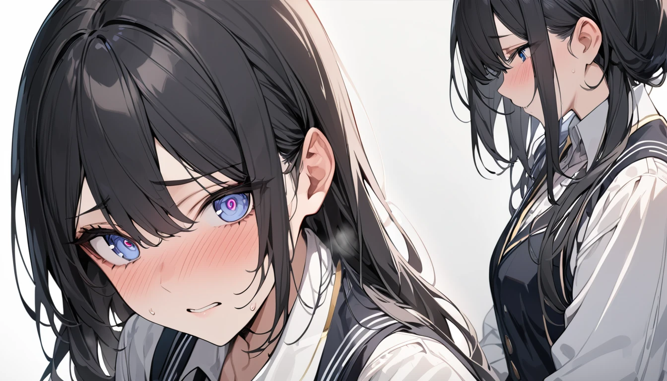 masterpiece, High resolution, perfect face, Korean beautiful high school, 30 years old, beautiful face, white background, uniform, skirt, embarrassed look, look at the camera, (top quality eyes), detailed texture, look at me, Married woman, cool women, ((high resolution eyes)), hentai
