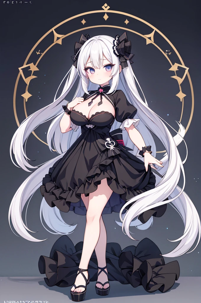 Anime-style image of a woman with white hair and black clothing, Cute 3D anime girl render, Cute anime waifu in a nice dress, Anime VTuber Full Body Model, Anime girl in a black dress, Gothic Maiden Anime Girl, Highly detailed characters, Official character art,Onmyoji,Big Tits,ghost,Eat cream puffs