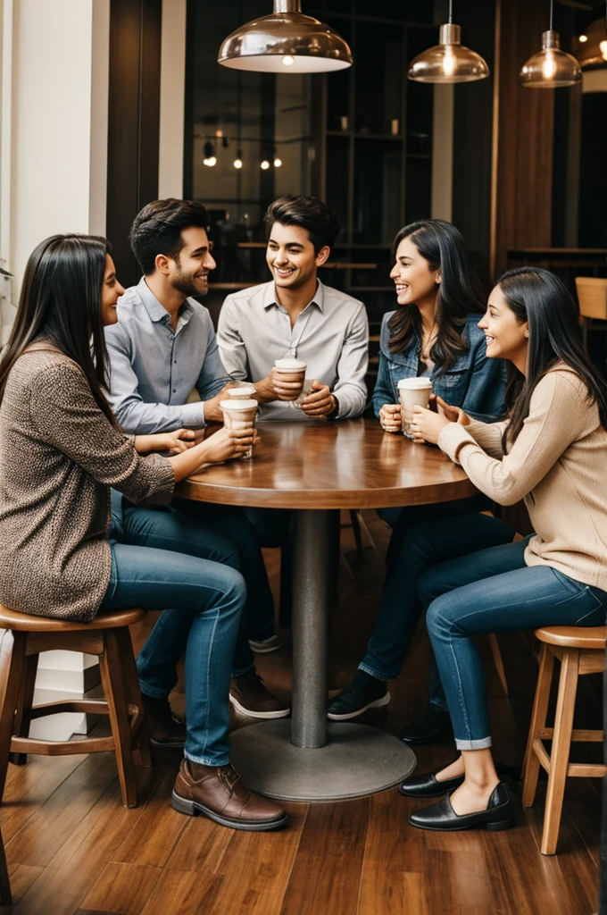 Four friends talk in a coffee 