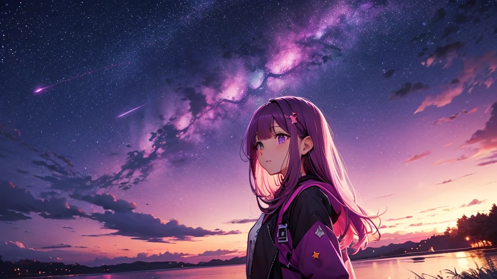 purple pink and red starry sky