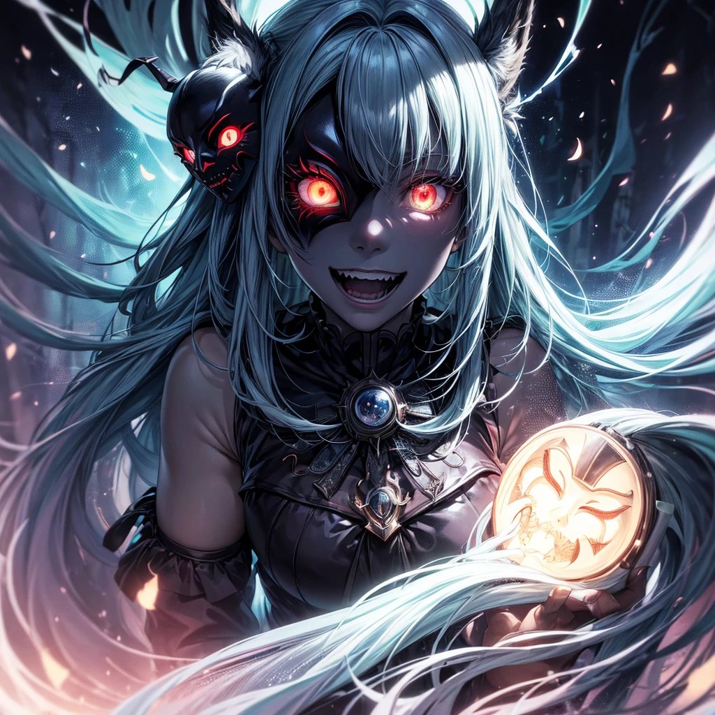 ((best qualityer)),((sorriso dark))((creepy mask)), ((4K)), ((beautiful anime girl)), ((anime styling)), forest with blur, anime with glowing eyes