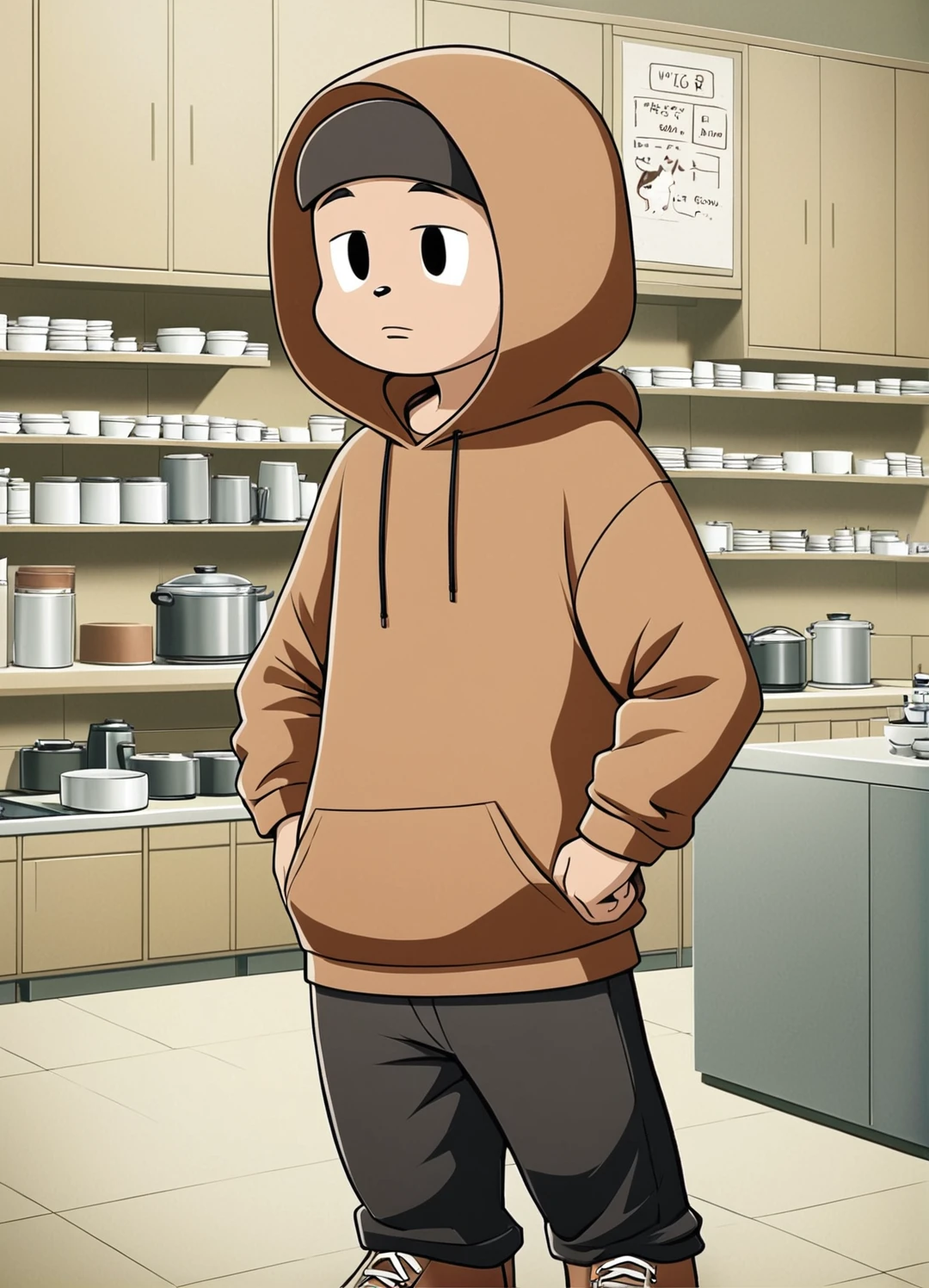 Jerry,Brown hoodie,Black trousers