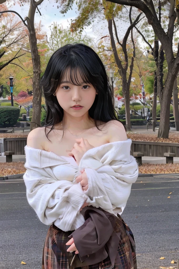 Beautiful Japanese Woman、Black Hair、In an empty park、naked