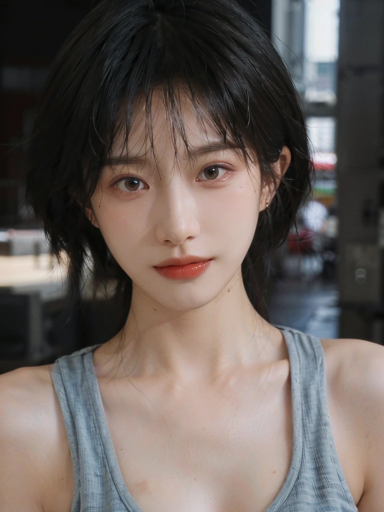 (Skin details:1.4), (smooth skin textures:1.3), (Upper body:1.4),(Upper Body:1.3)Lipstick, background, earrings, serene, calm, (Realistic and detailed eyes:1.2), Natural skin texture, Realistic facial details, Soft dramatic lighting, Vivid details, 35 mm film, outdoor, (Photo Practical:1.4), (hyper Practical:1.4), (Practical:1.3), (Smoother lighting:1.05), (Improve lighting quality:0.9), (Highest quality real skin textures:1.4), Exquisite eyes, Delicate face, Close-up of face, (Enhance the beauty of skin texture:1.1), Hair details,(Large Breasts:1.3)normal body ratio, short hair, Moles under the eyes, A faint smile,Portrait Photography, Depth of Field, Bokeh, Surrealism, Ray Tracing, (Portrait Photography:1.1), Surrealism, High Detail, Chiaroscuro, Ray Tracing, reflected light, Ultra HD, Ultra HD, masterpiece, Textured Skin, Super Detail, High Detail, high quality, best quality
