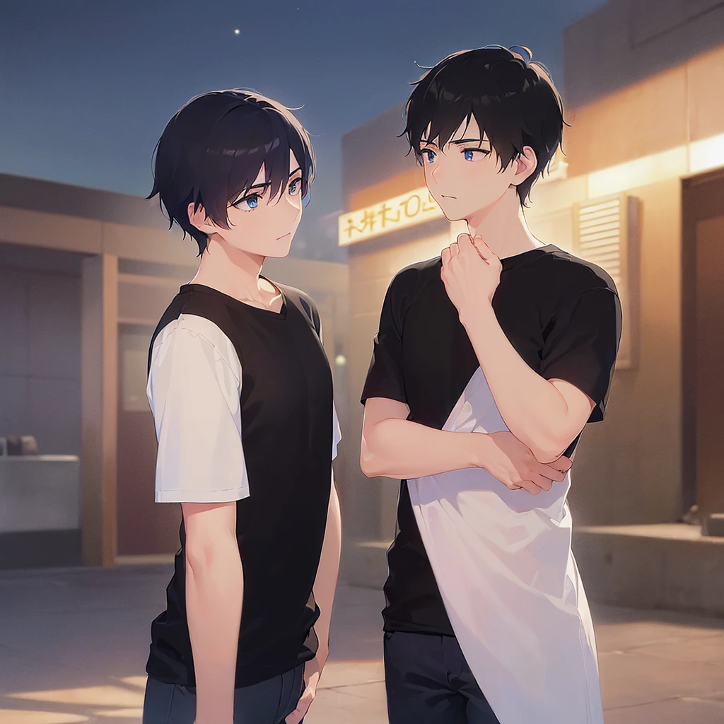 (looking away:1.5),upper body,
shiny skin, masterpiece、Highest quality、(30-year-old male:1.5) and (Black short hair) and (blue eyes)
(black) and (T-Shirts),Embarrassed、
Night Park、(Night Sky:1.5)、grass、(alone:1.5)