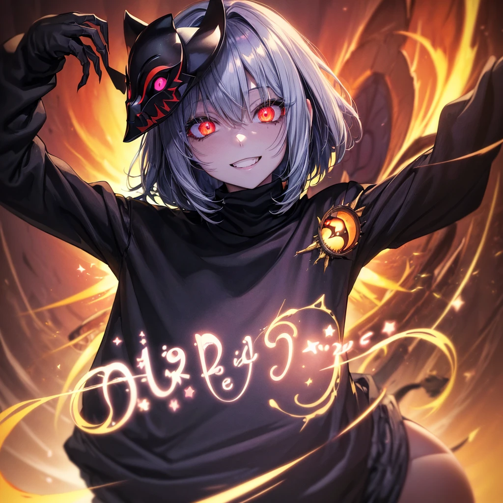 ((best qualityer)),((sorriso dark))((creepy mask)), ((4K)), ((beautiful anime girl)), ((anime styling), black sweater, anime with glowing eyes, aura of power in blur