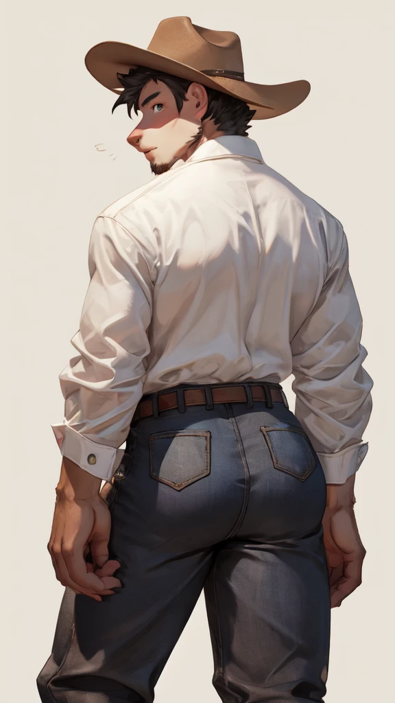of regularity, good butt, looking at the viewer, only pants, Cowboys, back view, tailless,