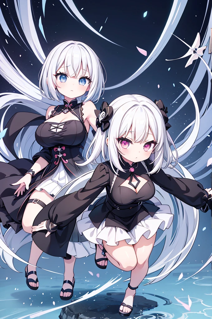 Anime-style image of a woman with white hair and black clothing, Cute 3D anime girl render, Cute anime waifu in a nice dress, Anime VTuber Full Body Model, Anime girl in a black dress, Gothic Maiden Anime Girl, Highly detailed characters, Official character art,Onmyoji,Big Tits,ghost,Bobcut