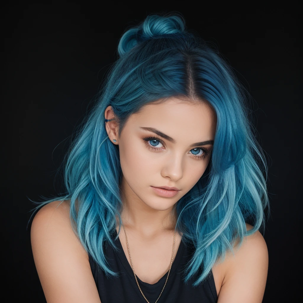 girl, blue hair, black background