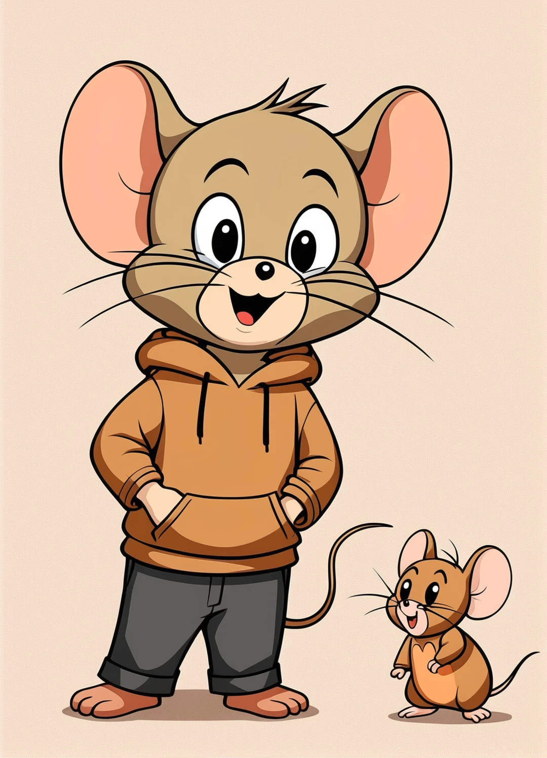 Jerry,mouse,Brown hoodie,Black trousers