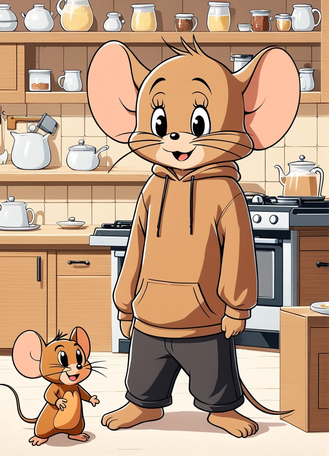 Jerry,mouse,Brown hoodie,Black trousers