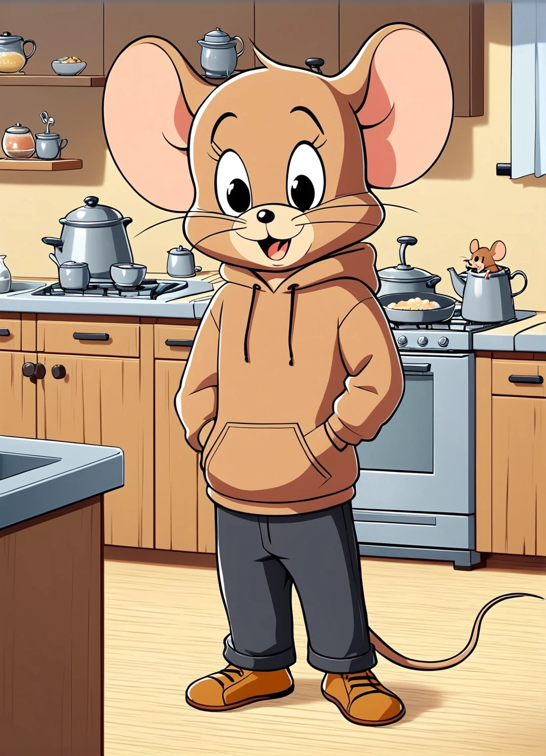 Jerry,mouse,Brown hoodie,Black trousers