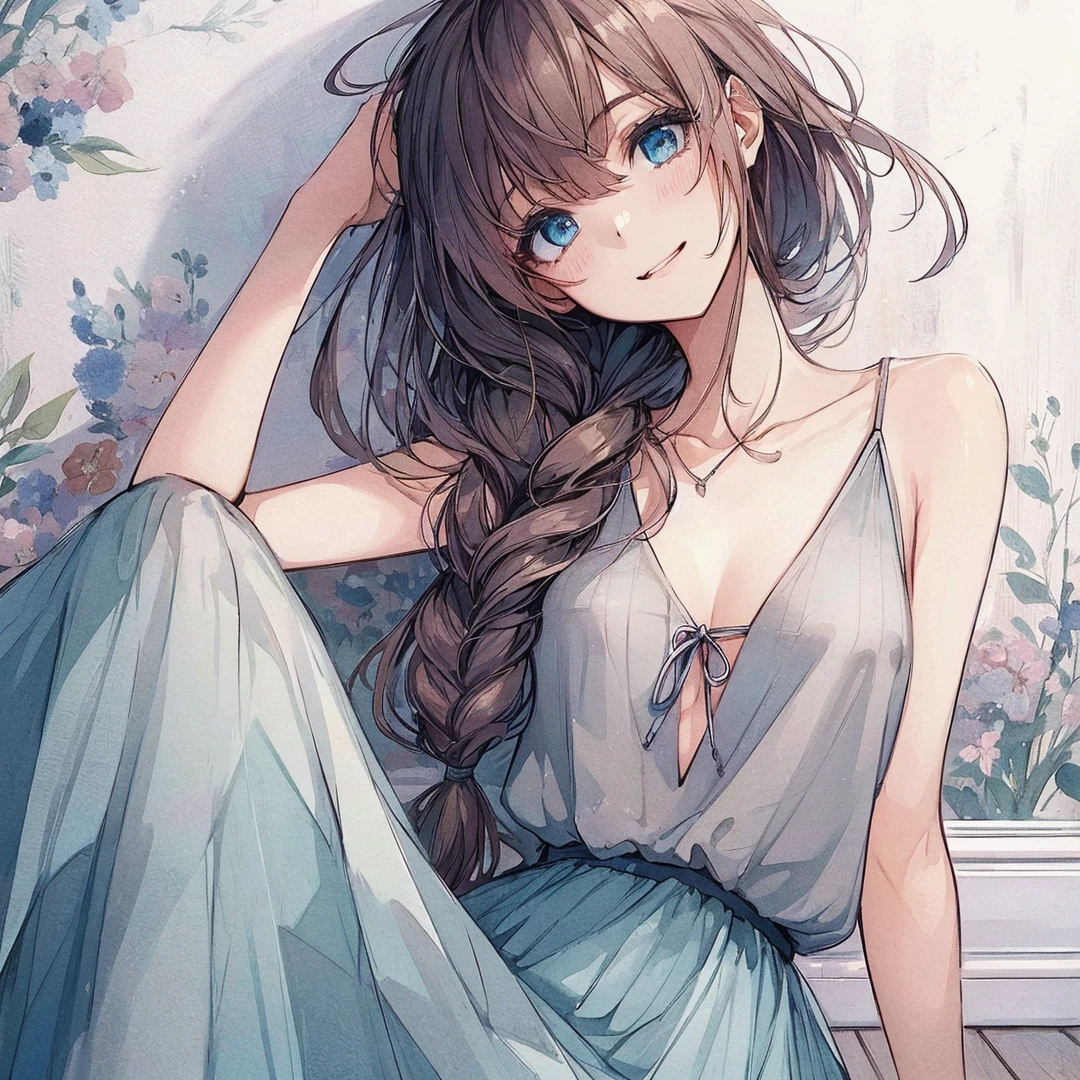 Official art using high-quality hand-drawn watercolor sketch techniques. (best quality,4k,8k,highres,masterpiece:1.2),ultra-detailed,beautiful detailed eyes,A girl with beautiful eyes, everyone, beautiful anime girl, cute anime girl, smooth anime art, anime style, elegant colors, soft lighting, delicate beautiful eyes, very coquettish, (beautiful large breast:1.2), (correct hands:1.2),