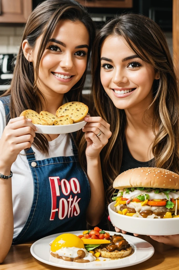 Create a tik tok channel photo about food of a couple holding a cute plate of food
