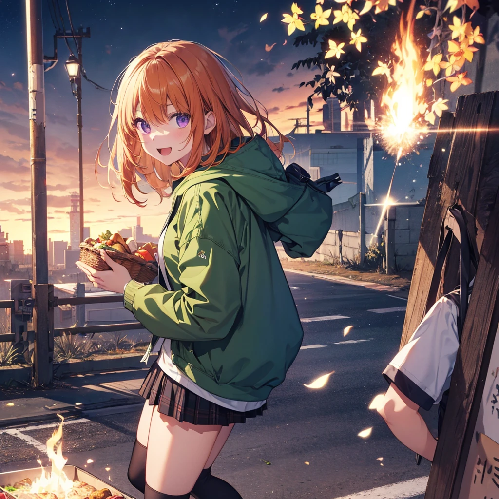 (Recall,food:1.3),(picnic:1.3),basket, Park with a view, Highest quality,Best image quality,Perfect Anatomy,masterpiece,Ultra-detailed,beautiful,super high quality, Highest quality,High resolution, Very detailed,Game CG,Dutch Angle ,beautiful細部までこだわった目,Visual Arts,Five Fingers, Perfect hands,Hide your hands, {{{One Girl}}}, beautiful詳細な女の子, Game CG, Spring flower, One curl on the outside, Short Bob Hair, Pastel orange hair, Purple eyes,Stylish accessories solo, breast enhancement, Medium Shoot, woman, Take-out, Laughter, huge ,,Pastel green checkered mini skirt,Black knee-highs, {{{{{Wearing a pastel green hoodie}}}}},Open your mouth, wonderful, beautiful細部までこだわった目, Highest quality, Very delicate,Masseter muscle area,Highest quality,(Official Art、Highest quality、Unity 8k wallpaper、32K、masterpiece、Ultra-detailed、超High resolution、Realistic、Photorealistic:1.2)、(Cinema Lighting:1.2)、Fire Glow Effect、The most grainy shadows on the film、Side light、Side Shot、(Ultra-detailedで複雑な3Dレンダリング)、Atelier Series,