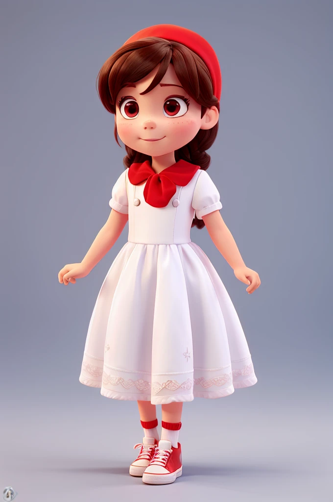  4 , dressed in white dress, with red sneakers, disney pixar 3d style, 16K