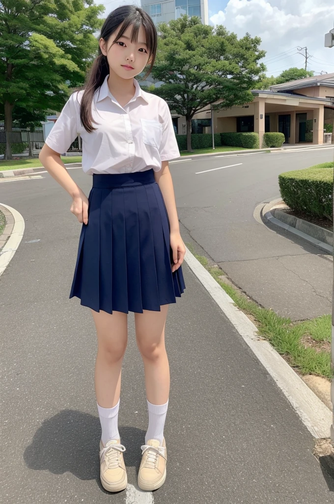 masterpiece, (Japanese girl), (15yo),(tan), bitti, schooluniform、Liftskirt