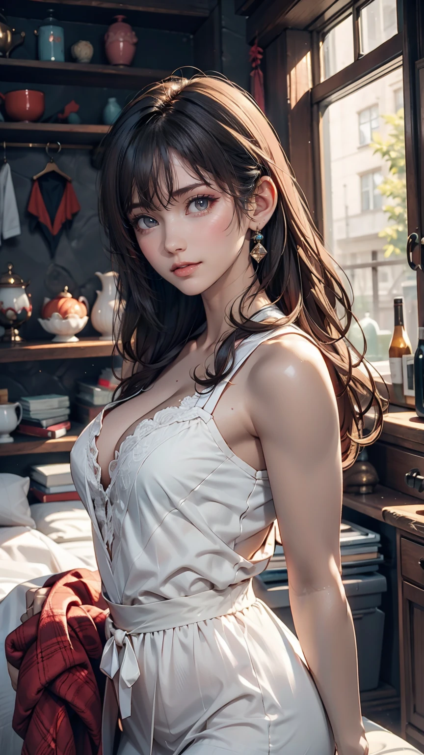 High resolution, Highest quality, masterpiece, 超High resolution, 超High resolution, Ultra-realistic, 3d, anime, figure, alone, A very beautiful and cute woman in her 20s, She was wearing a pale white floral mini-skirt dress.、Flapping its wings, Her hair is moving, whole body, Amazing perfect proportions, Shiny light brown medium length hair, High Layer Cut, Mallet Hairstyles, Bright Blue Eyes, Happy, shy
