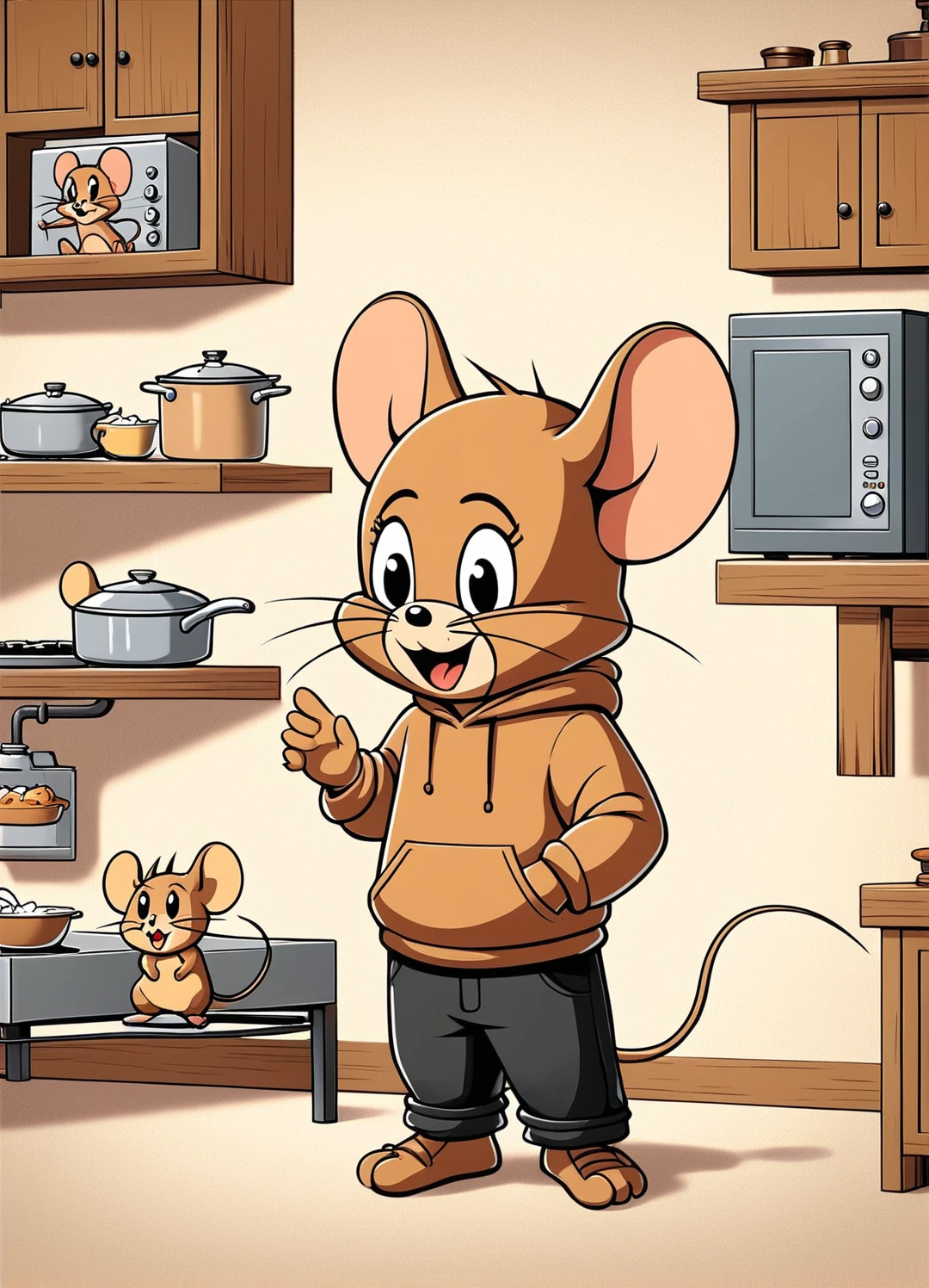 Jerry,mouse,Brown hoodie,Black trousers