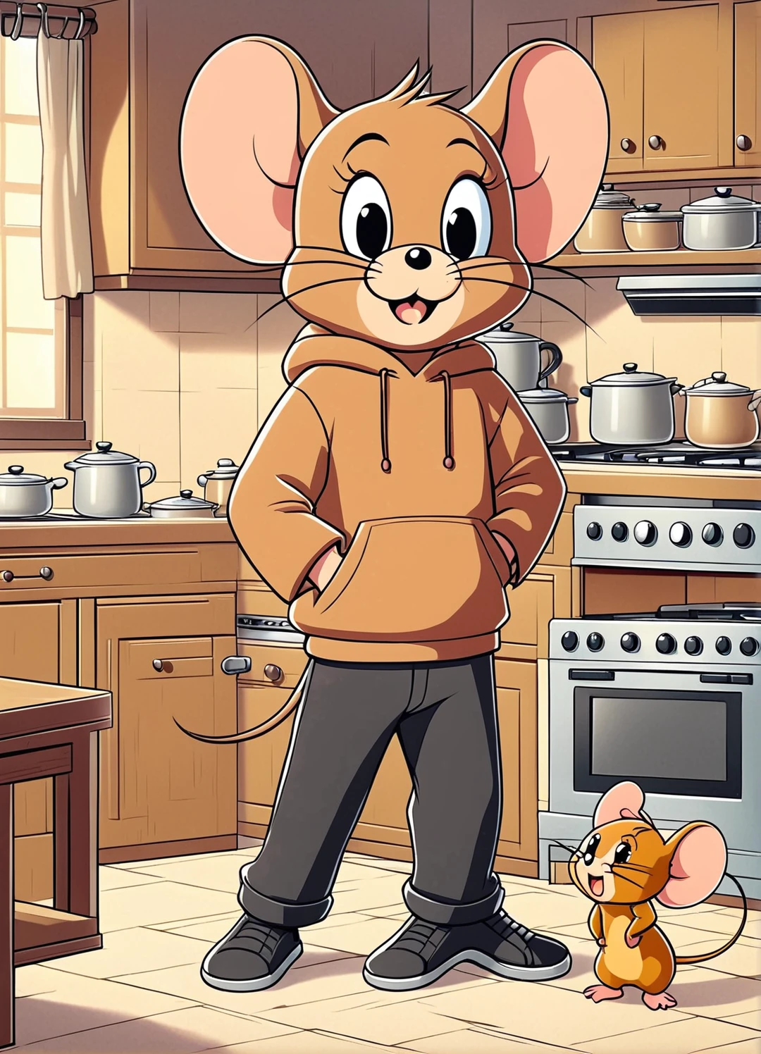 Jerry,mouse,Brown hoodie,Black trousers