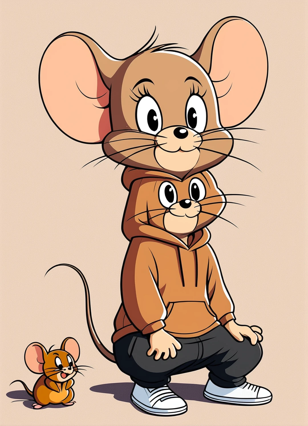 Jerry,mouse,Brown hoodie,Black trousers