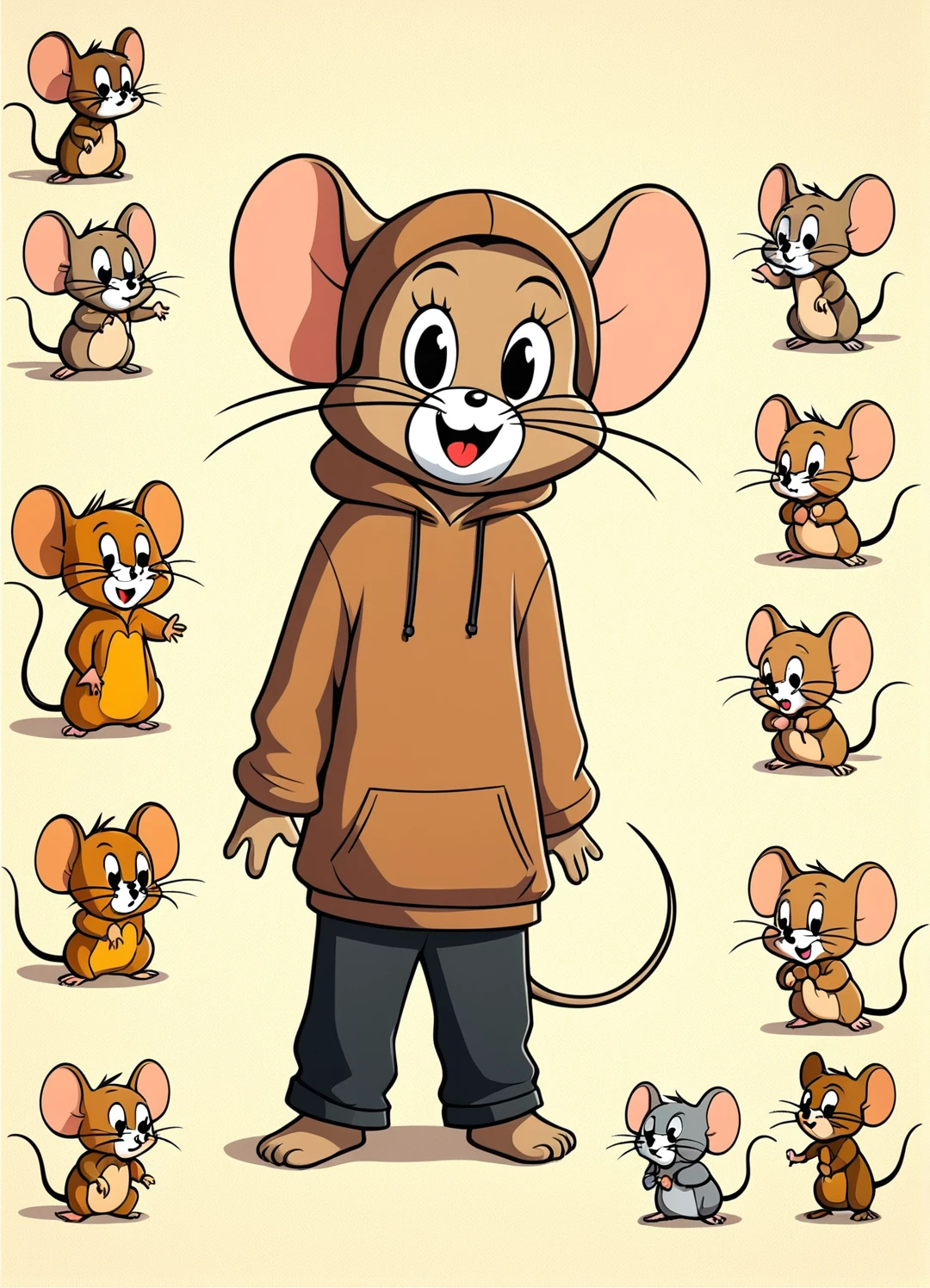 Jerry,mouse,Brown hoodie,Black trousers