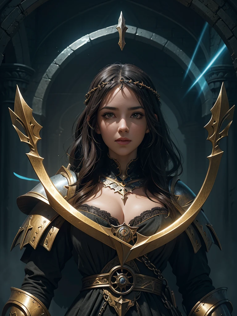 (by Greg Rutkowski: 1.2). ((knight of the soul, dark fantasy, face portrait)). (extremely detailed CG unity 8k wallpaper, masterpiece, best quality, ultra-detailed, depth of filed, HDR:1.2, high FXAA, detailed eyes). 1woman, beautiful detailed eyes, beautiful detailed lips, extremely detailed face and eyes, long eyelashes, casual medieval clothes, cleavage, medieval architecture, fantasy landscape, glowing magic aura, cinematic lighting, dramatic lighting, vibrant color, intricate detail, complementary colors, fantasy concept art, 8k resolution