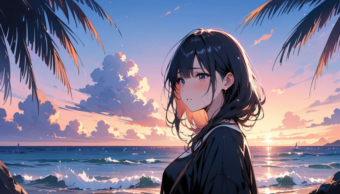 (masterpiece, Highest quality:1.2), 1 Girl, alone,Eyes open,Tropical atmosphere,Ocean,Are crying