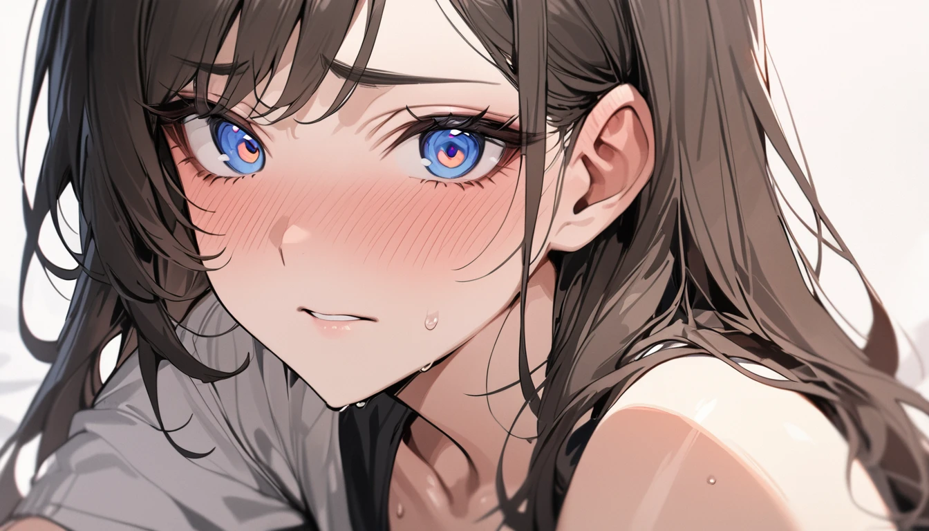 masterpiece, High resolution, perfect face, Korean beautiful high school, 30 years old, beautiful face, white background, embarrassed look, look at the camera, (top quality eyes), detailed texture, look at me, Married woman, cool women, ((high resolution eyes)), hentai